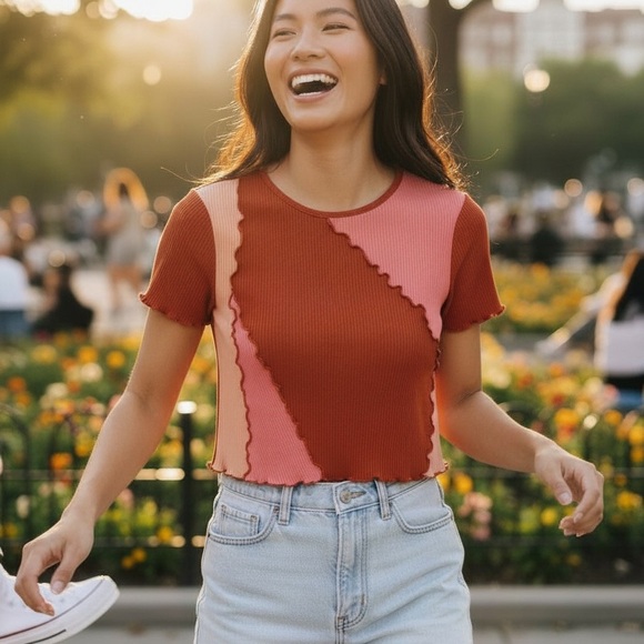 wild fable Tops - Wild Fable Patchwork Ribbed Tee